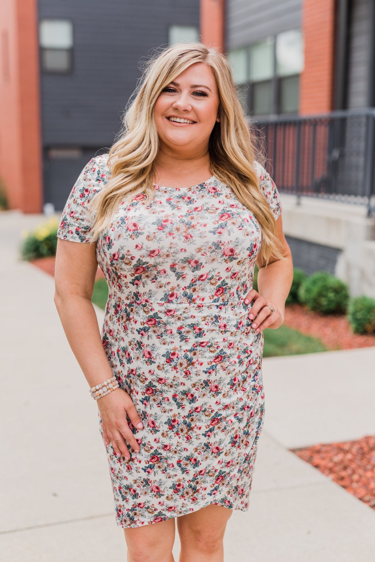 Floral Take Me Away Short Sleeve Dress- Off White