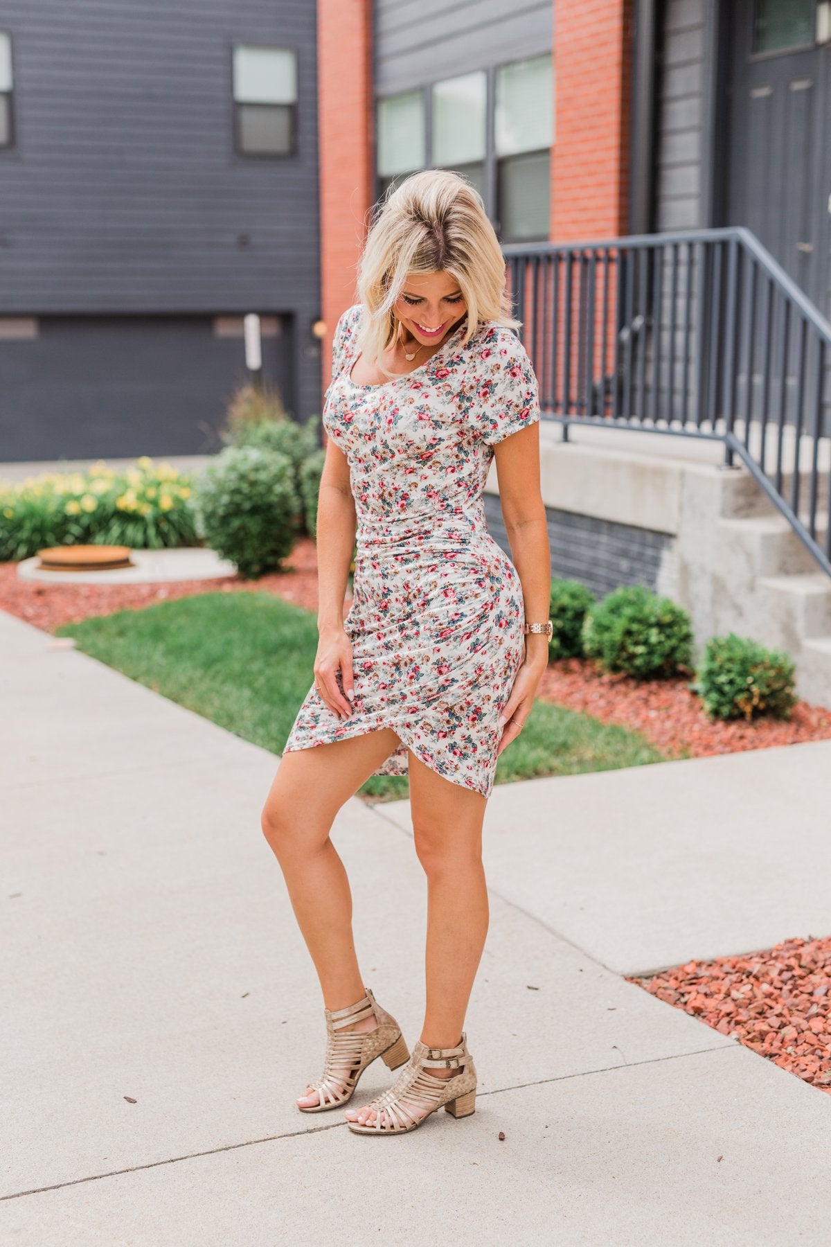 Floral Take Me Away Short Sleeve Dress- Off White