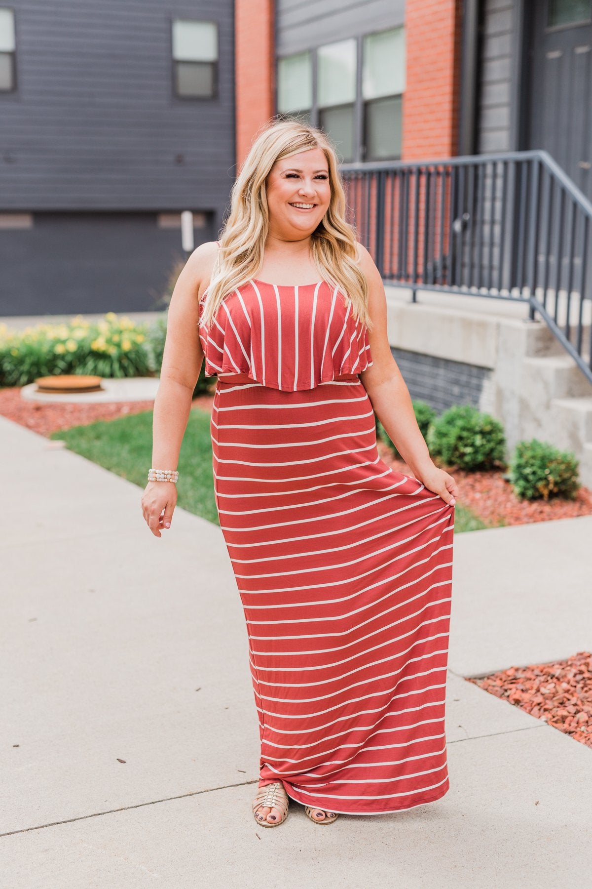 Feels Like Electricity Striped Maxi Dress- Rust