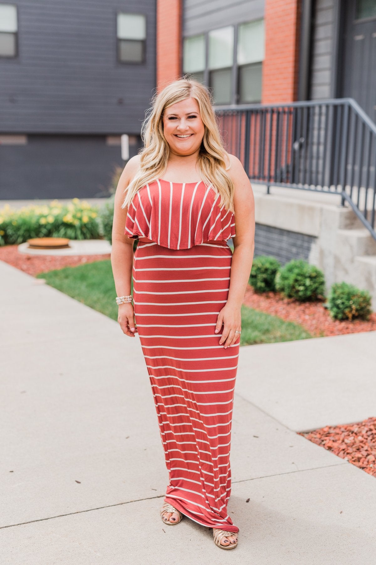 Feels Like Electricity Striped Maxi Dress- Rust