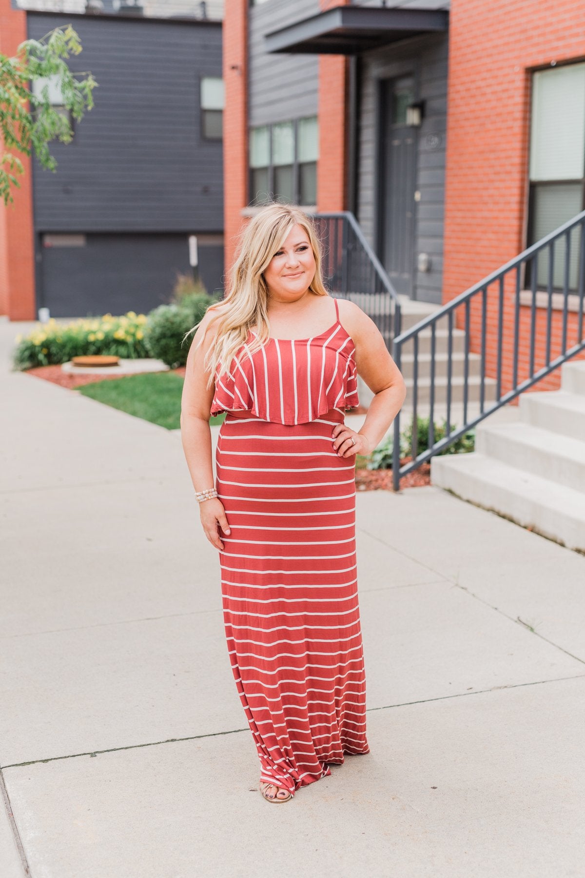 Feels Like Electricity Striped Maxi Dress- Rust
