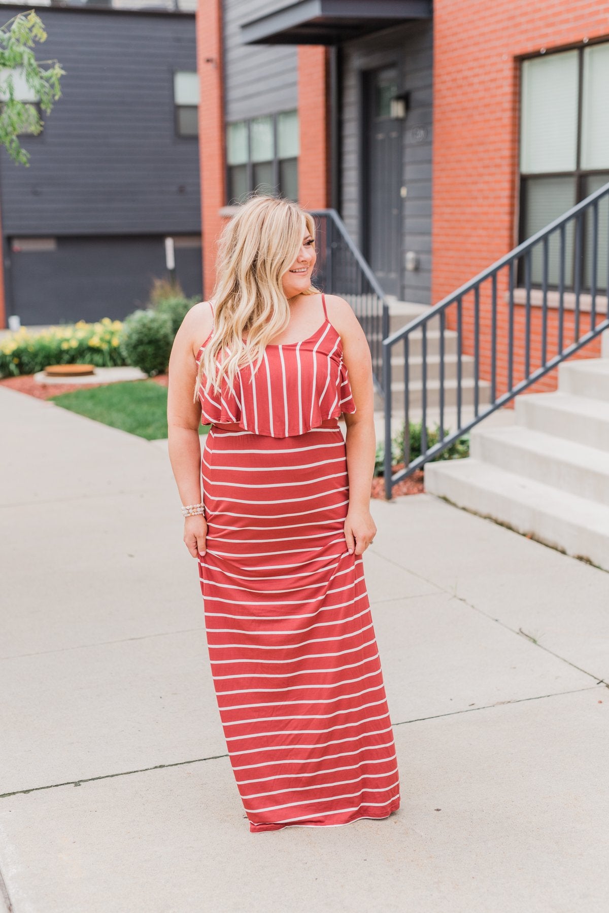 Feels Like Electricity Striped Maxi Dress- Rust
