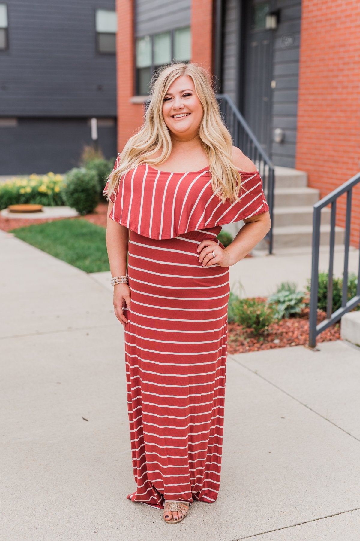 Feels Like Electricity Striped Maxi Dress- Rust