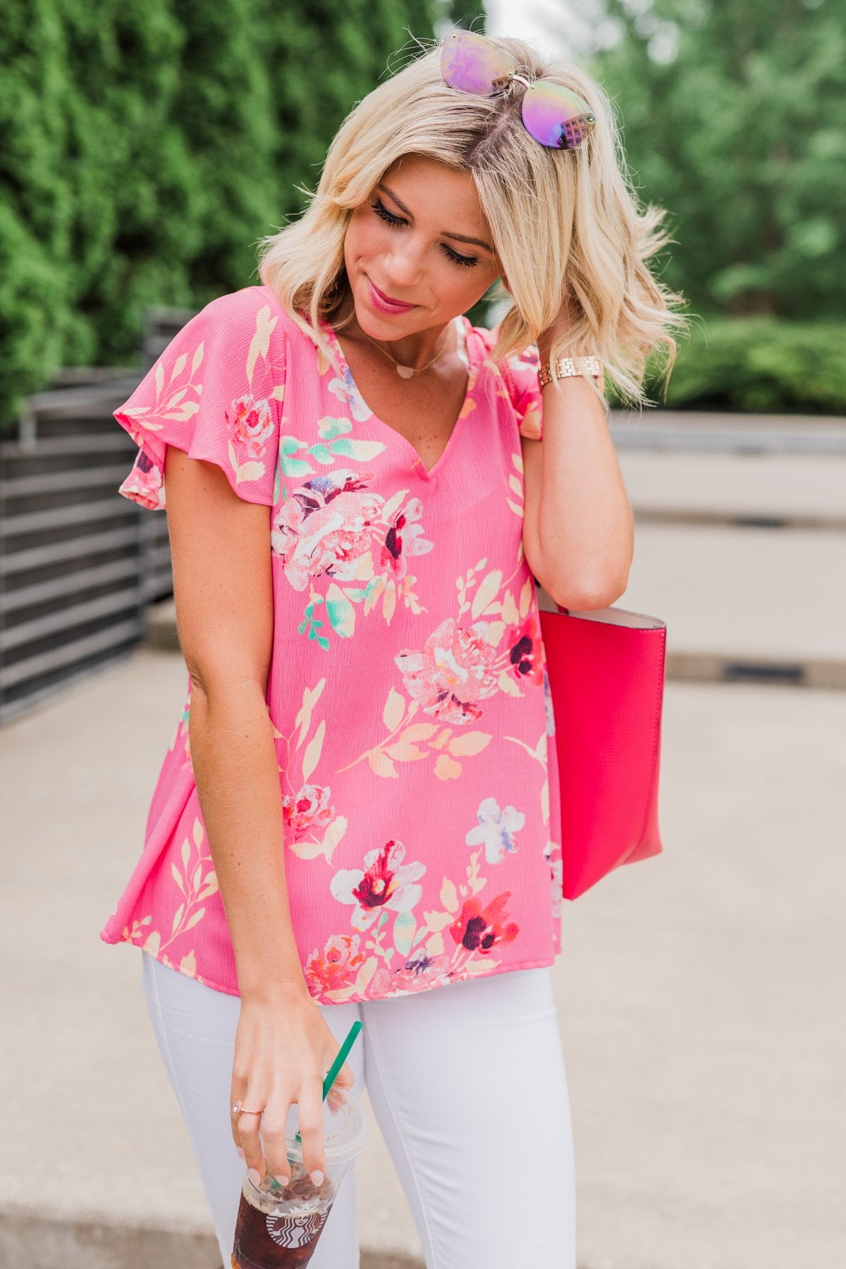 Lovely Lady Floral Short Sleeve Top- Pink