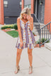 Call Me Cute Striped Floral Dress- Ivory & Dusty Blue