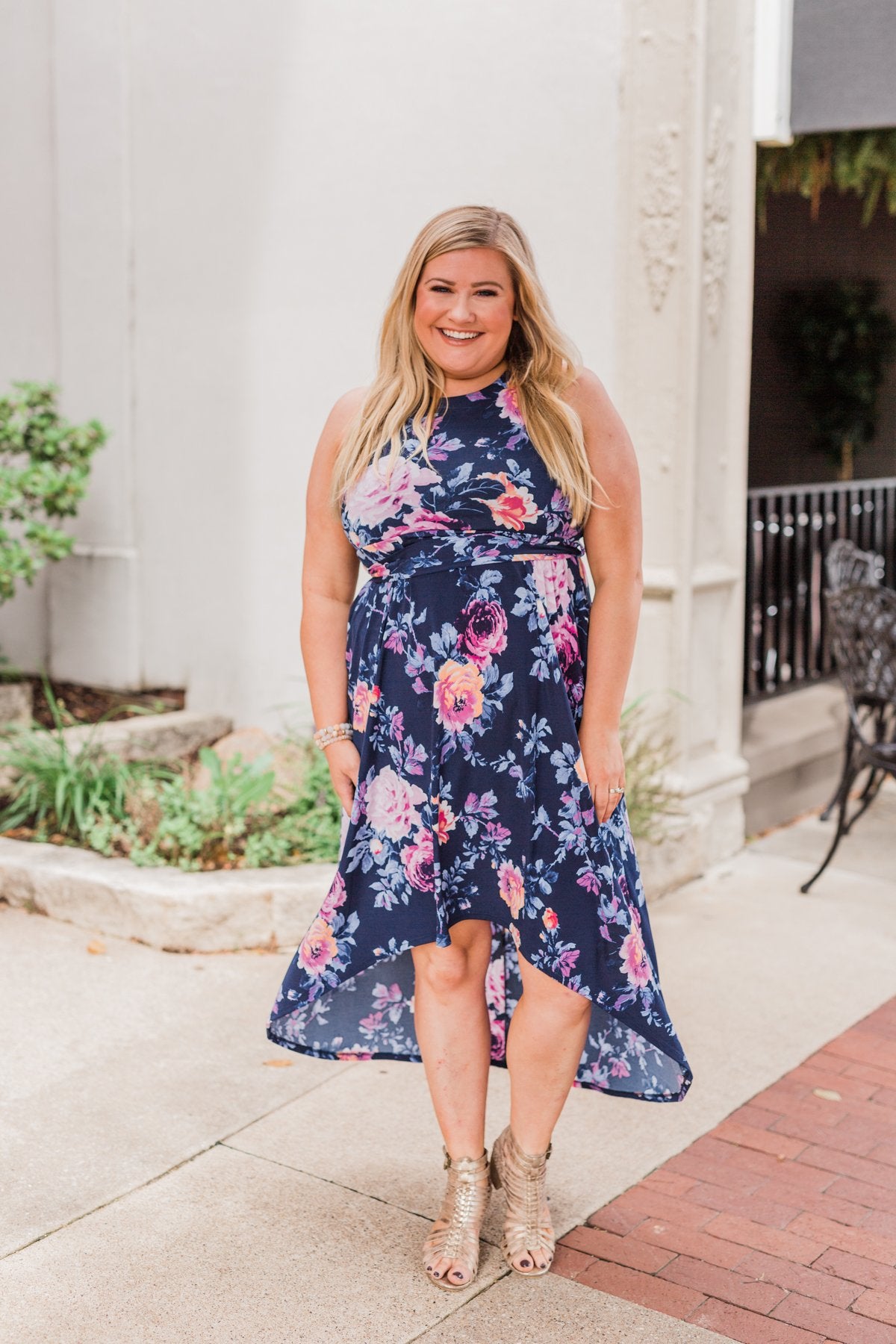 What if I Stay Hi-Lo Floral Maxi Dress- Navy