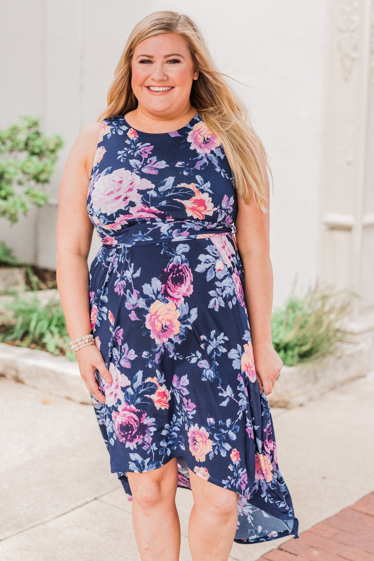 What if I Stay Hi-Lo Floral Maxi Dress- Navy
