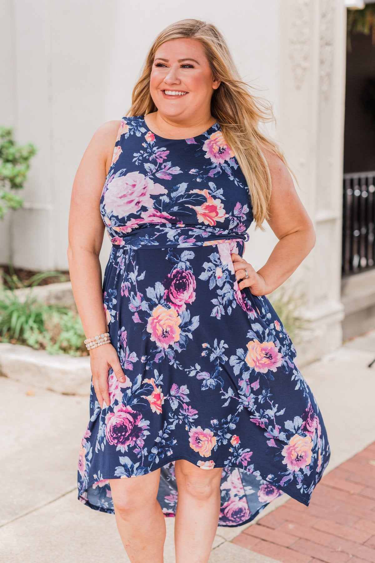 What if I Stay Hi-Lo Floral Maxi Dress- Navy