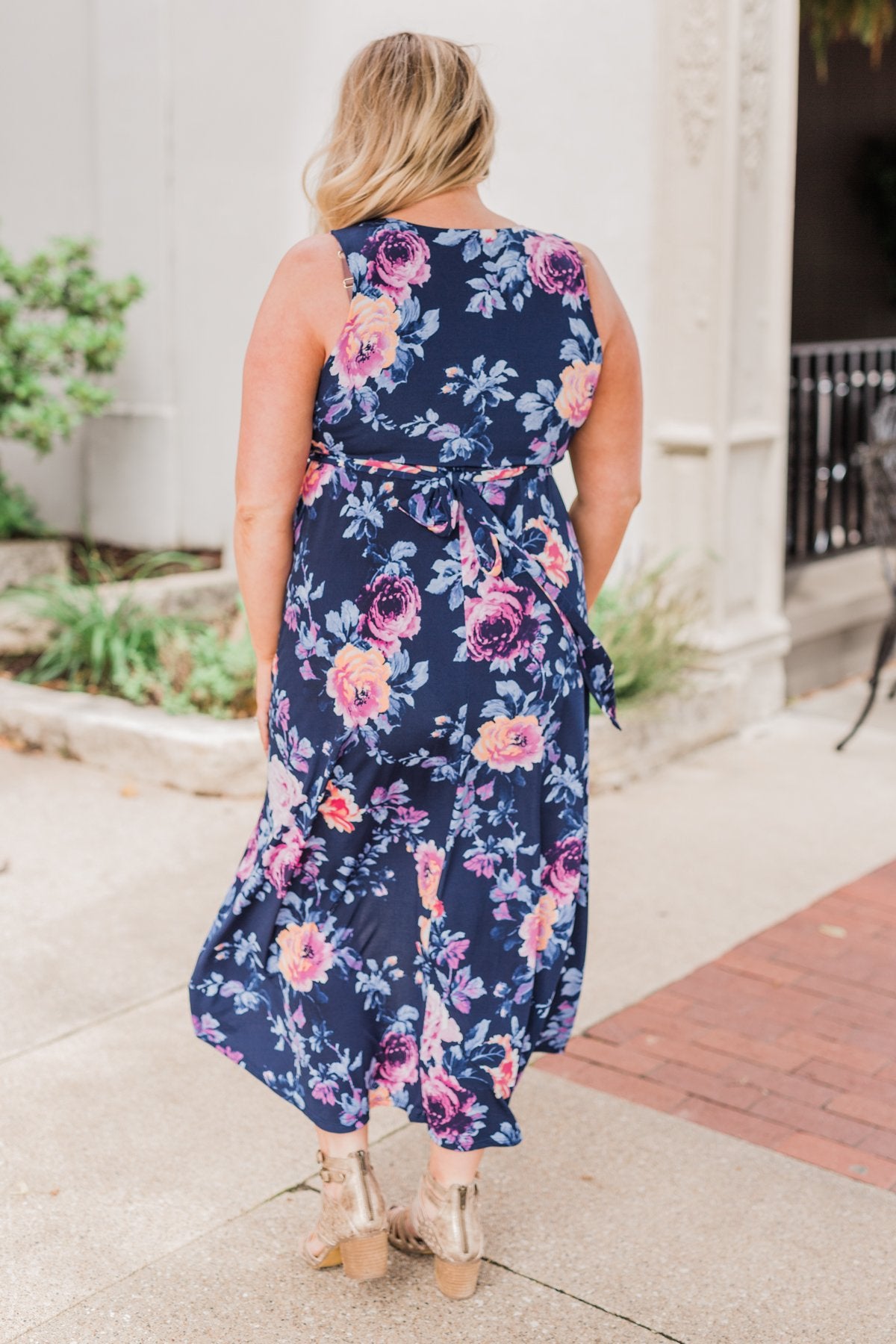 What if I Stay Hi-Lo Floral Maxi Dress- Navy