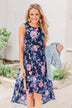 What if I Stay Hi-Lo Floral Maxi Dress- Navy
