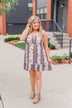 Call Me Cute Striped Floral Dress- Ivory & Dusty Blue