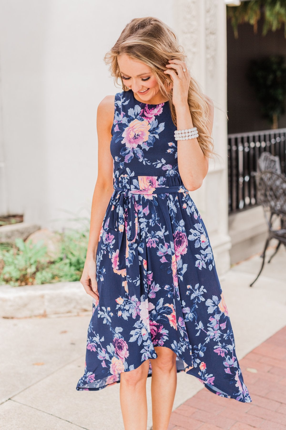 What if I Stay Hi-Lo Floral Maxi Dress- Navy