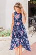 What if I Stay Hi-Lo Floral Maxi Dress- Navy