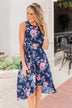 What if I Stay Hi-Lo Floral Maxi Dress- Navy