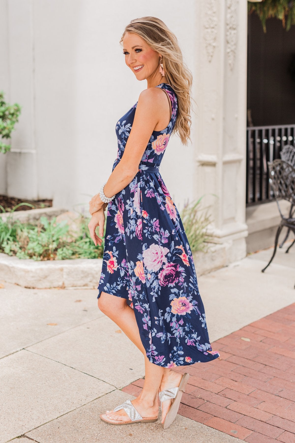 What if I Stay Hi-Lo Floral Maxi Dress- Navy
