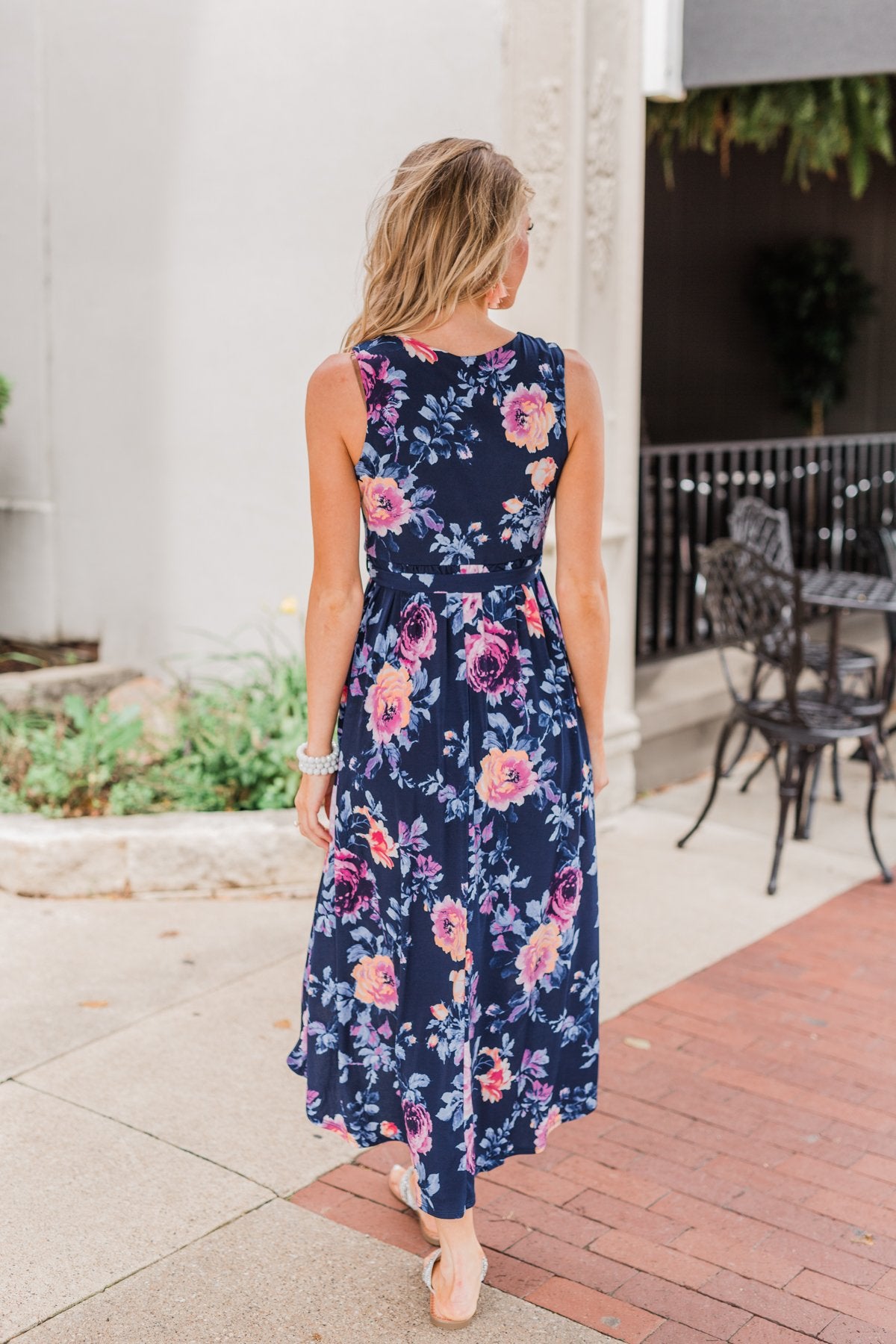 What if I Stay Hi-Lo Floral Maxi Dress- Navy