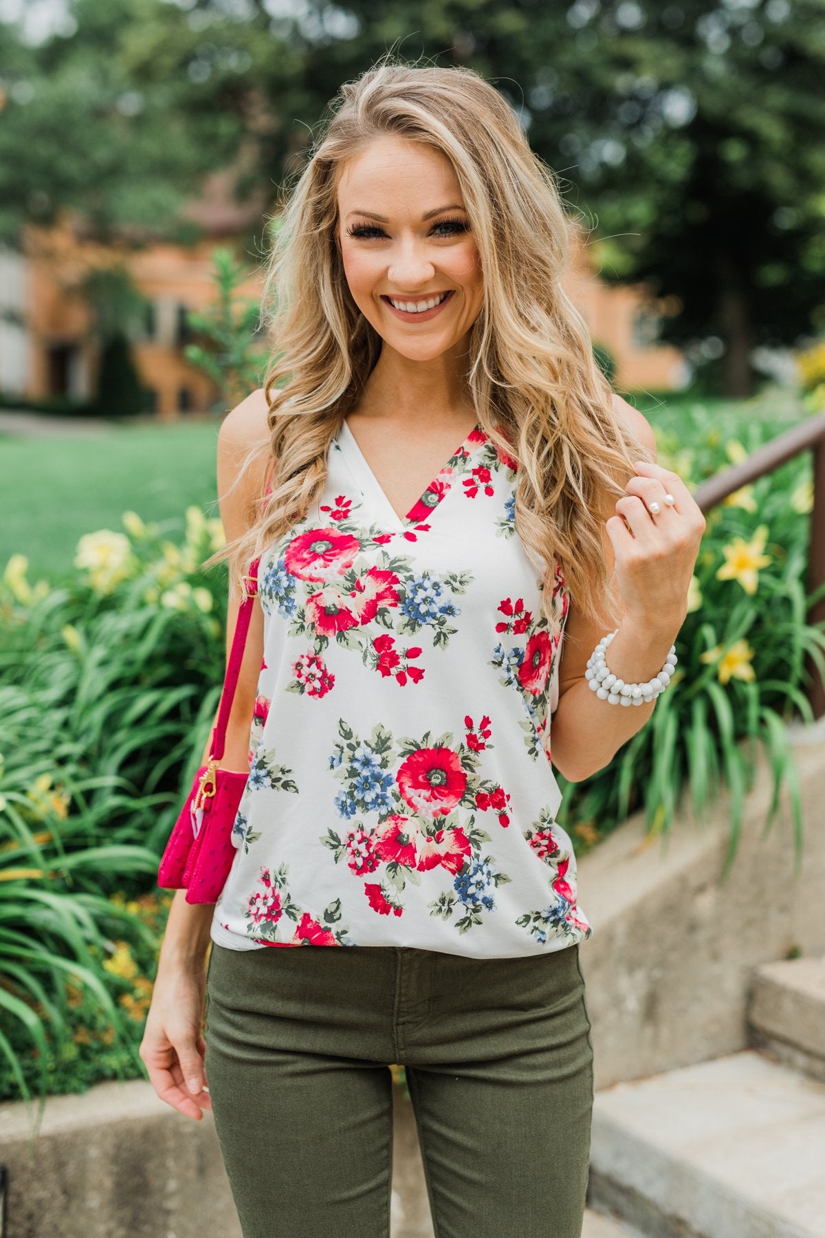 Not Giving Up Floral Tank Top- Ivory