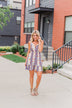 Call Me Cute Striped Floral Dress- Ivory & Dusty Blue