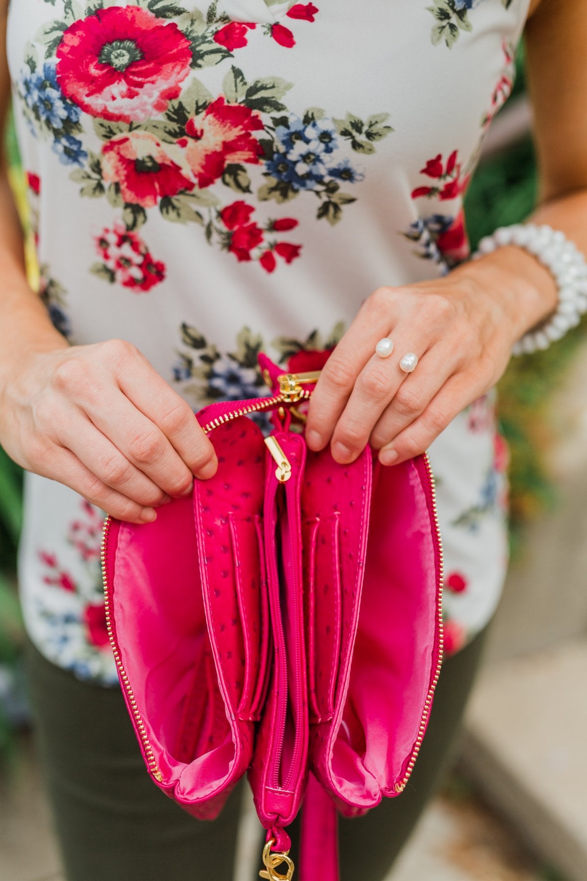 Spotted Crossbody Handbag- Hot Pink