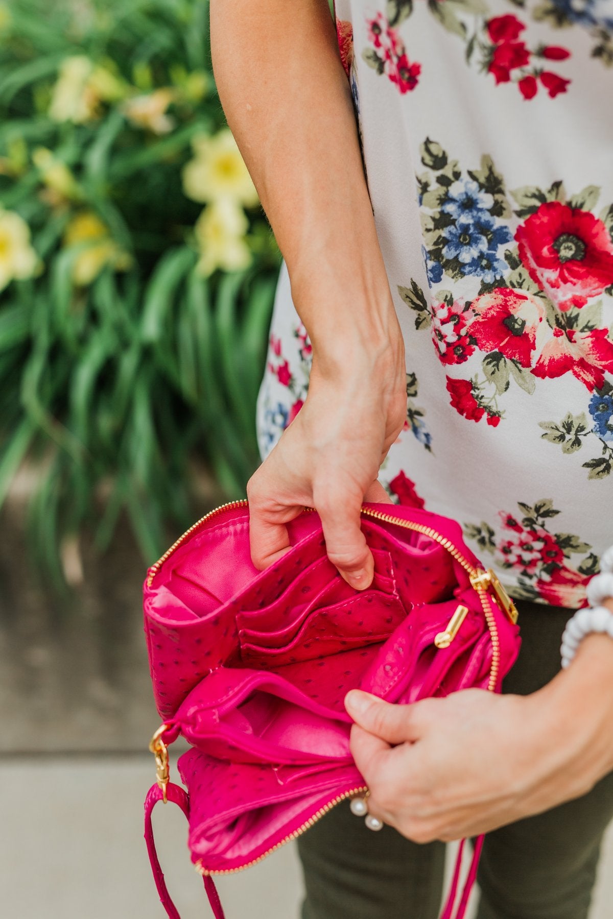 Spotted Crossbody Handbag- Hot Pink