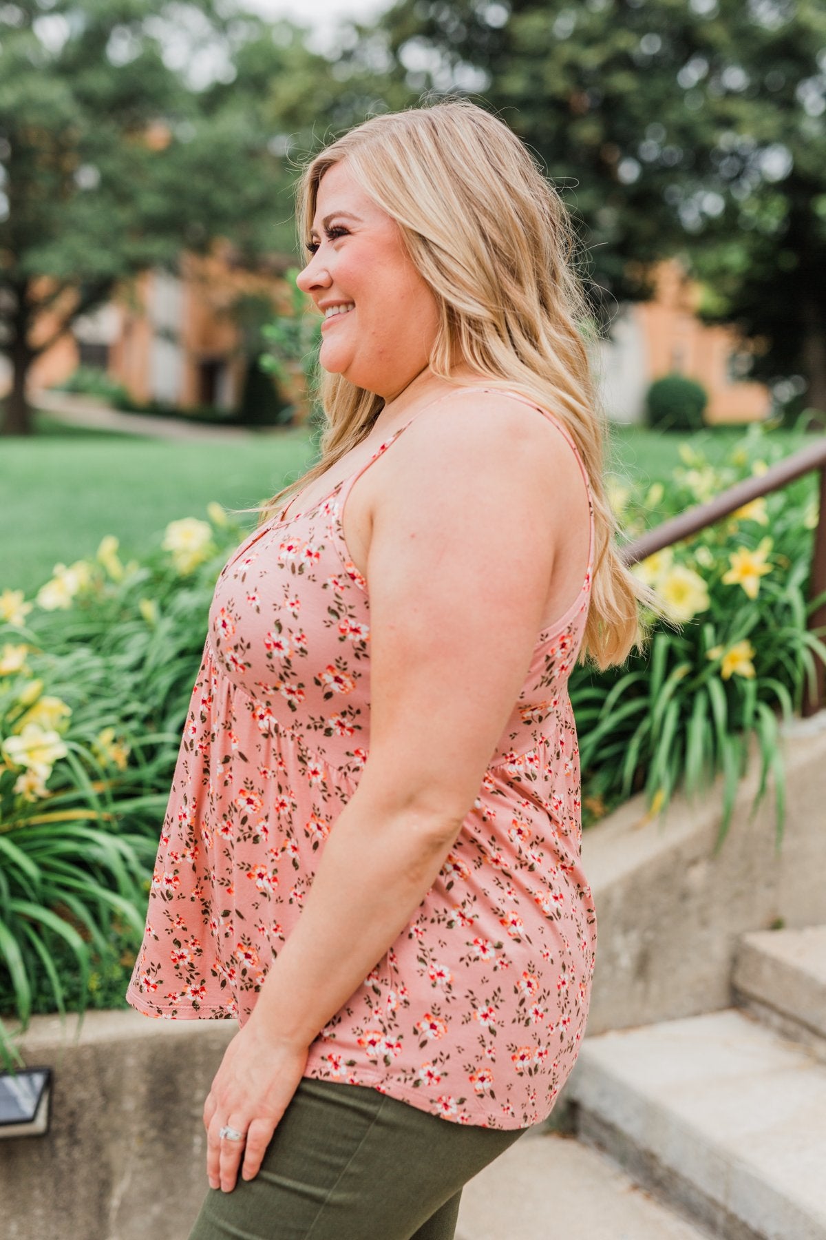 Be My Baby 3 Button Floral Babydoll Tank Top- Pink