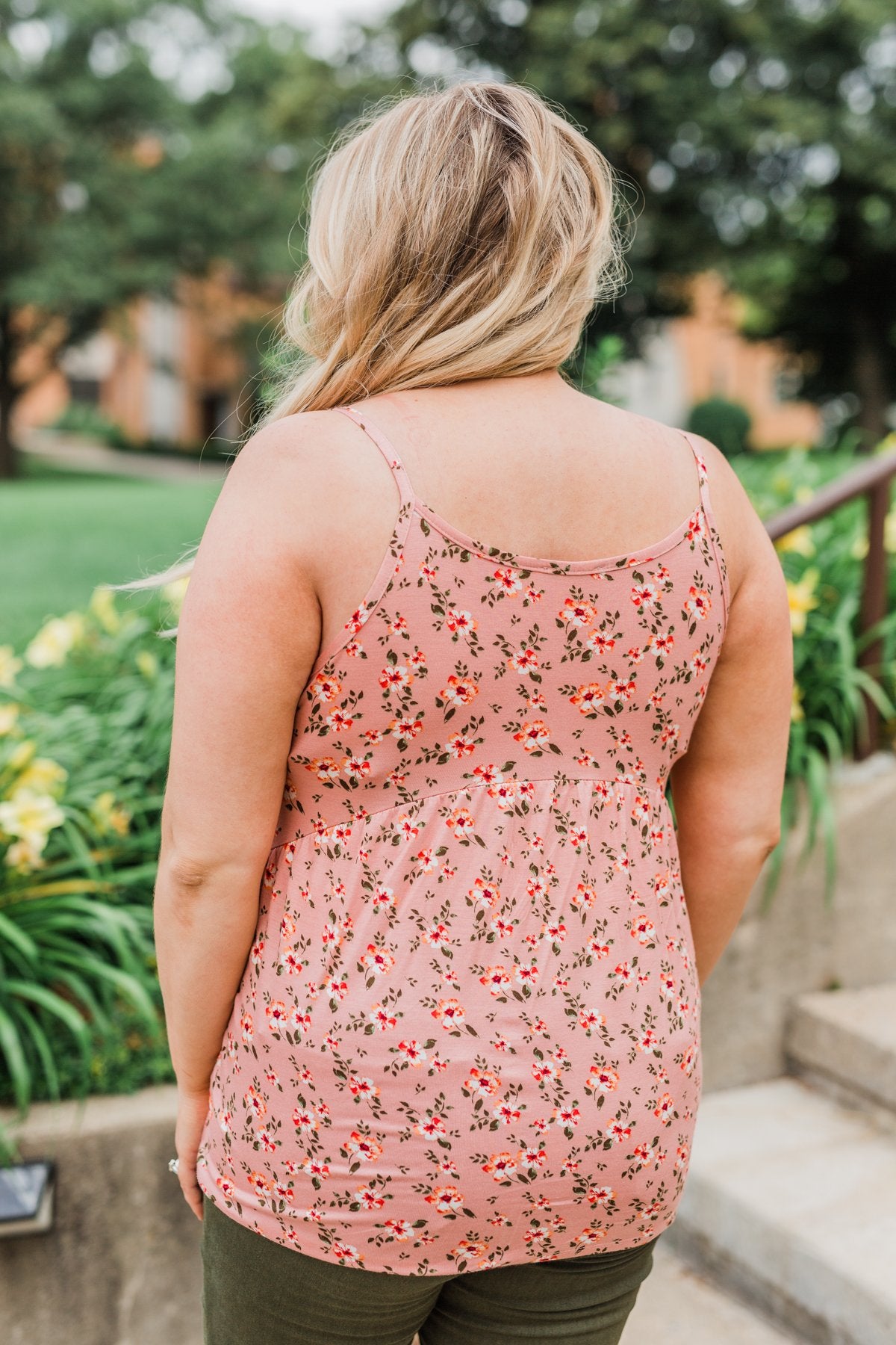 Be My Baby 3 Button Floral Babydoll Tank Top- Pink