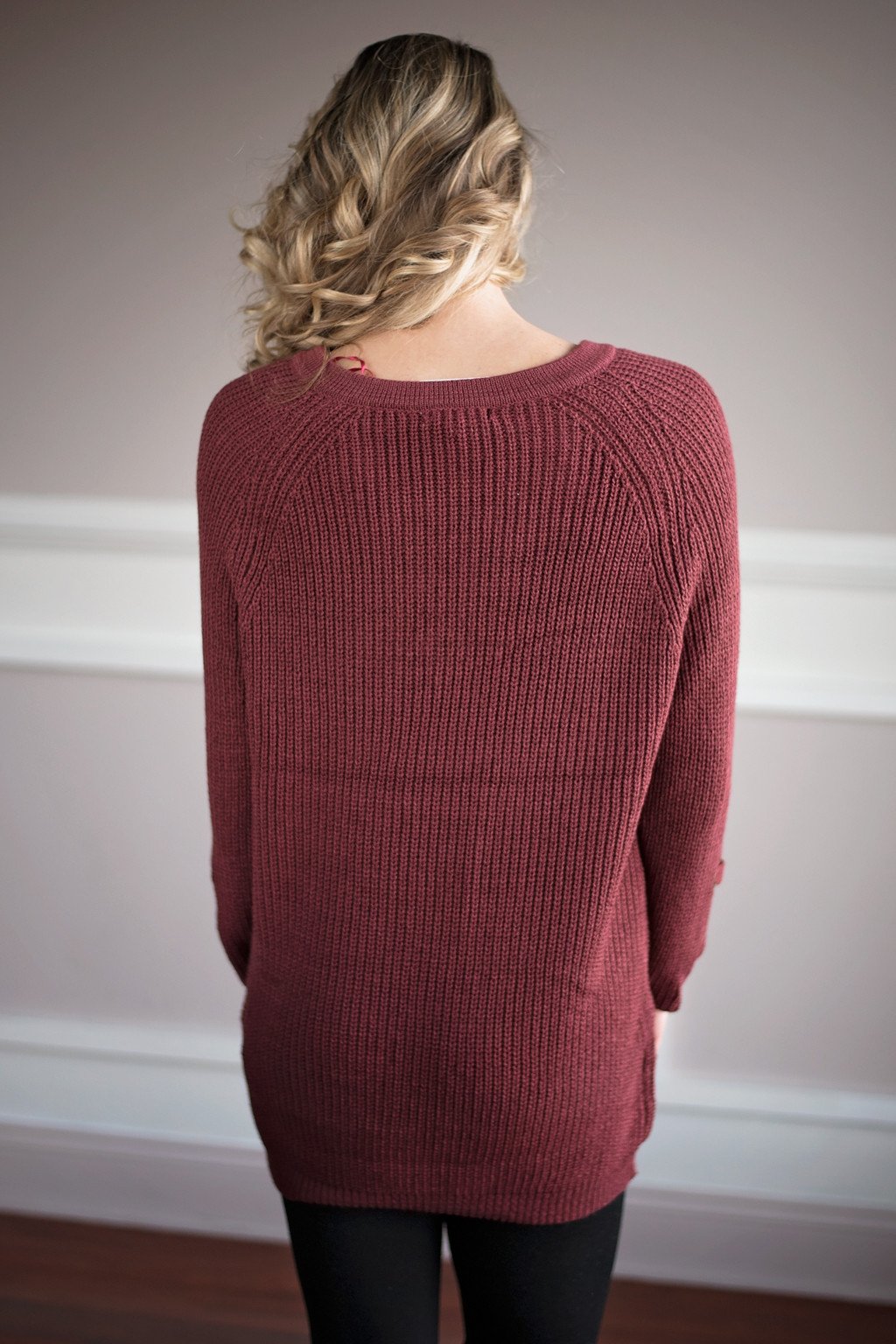 Marsala Lace Up Sweater