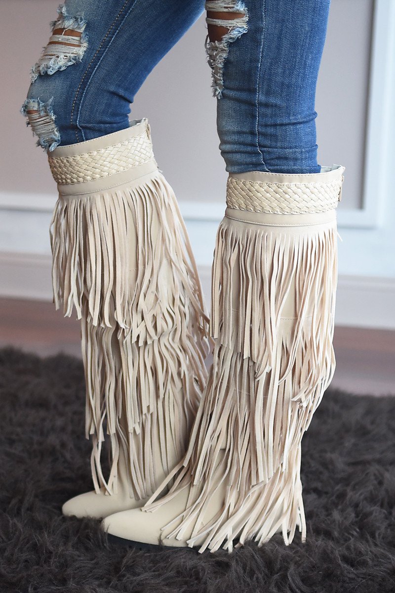 Do it Dolly Style Fringe Boots - Main Image