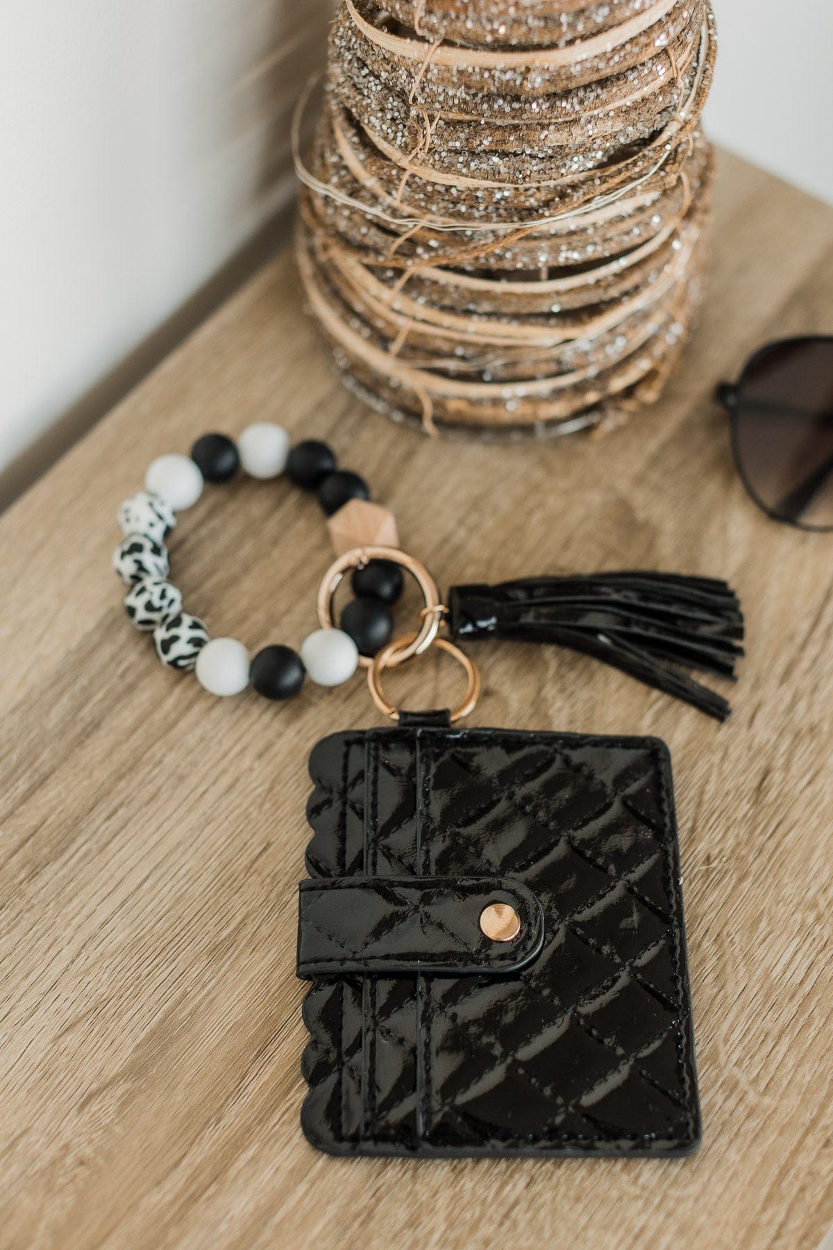 DOORBUSTER Beaded Card Wallet Key Chain- Black