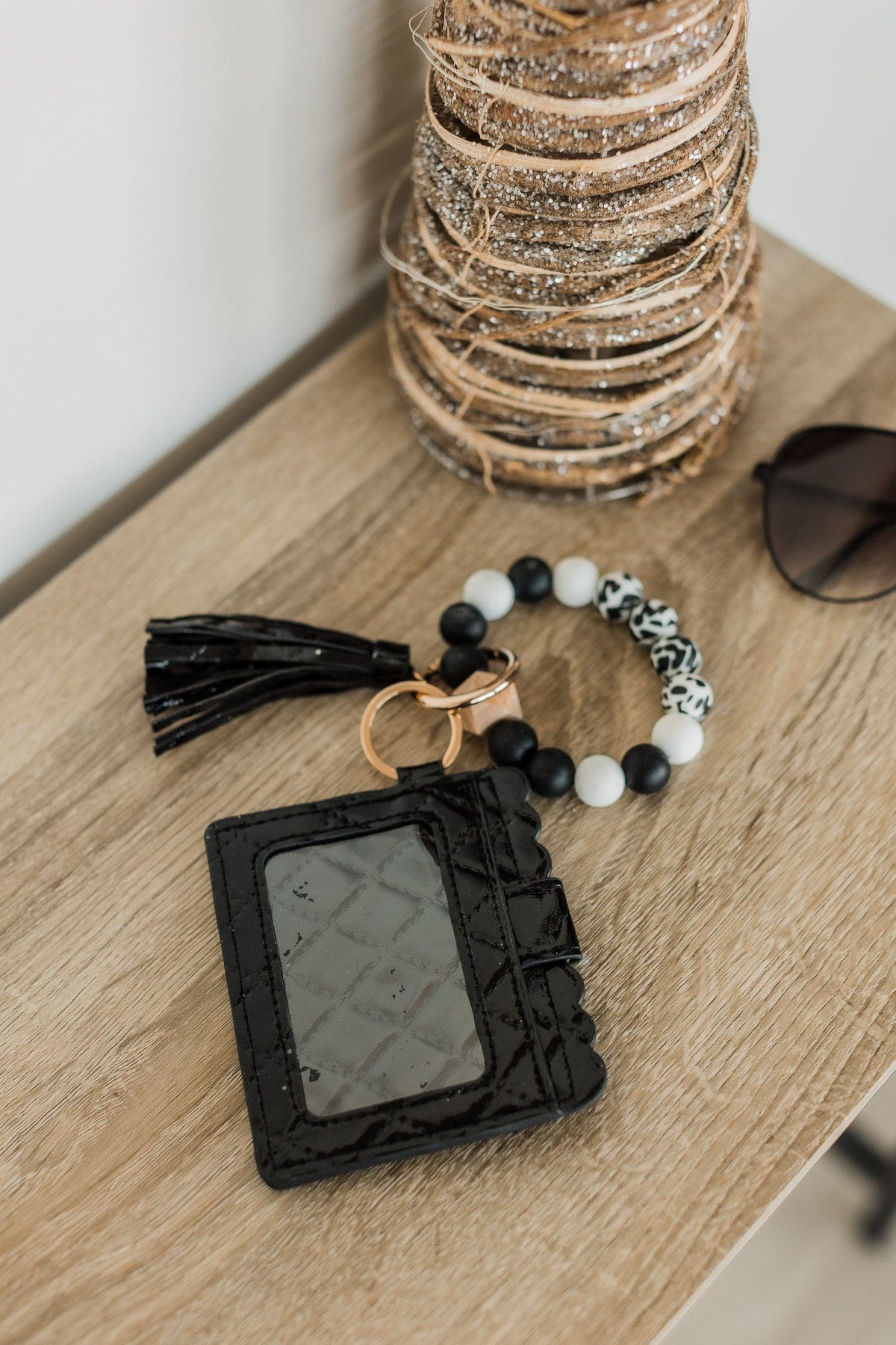 DOORBUSTER Beaded Card Wallet Key Chain- Black