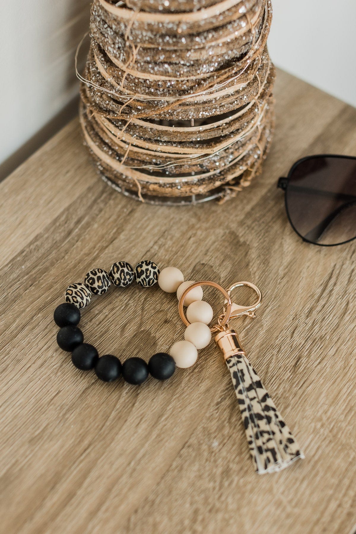 DOORBUSTER Leopard Tassel Beaded Key Chain