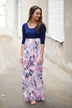 Purple & Floral 3/4 Sleeve Dress