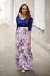Purple & Floral 3/4 Sleeve Dress