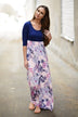 Purple & Floral 3/4 Sleeve Dress