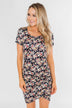 Floral Take Me Away Short Sleeve Dress- Navy
