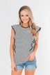 All The Good Things Striped Ruffle Top- Black & Ivory