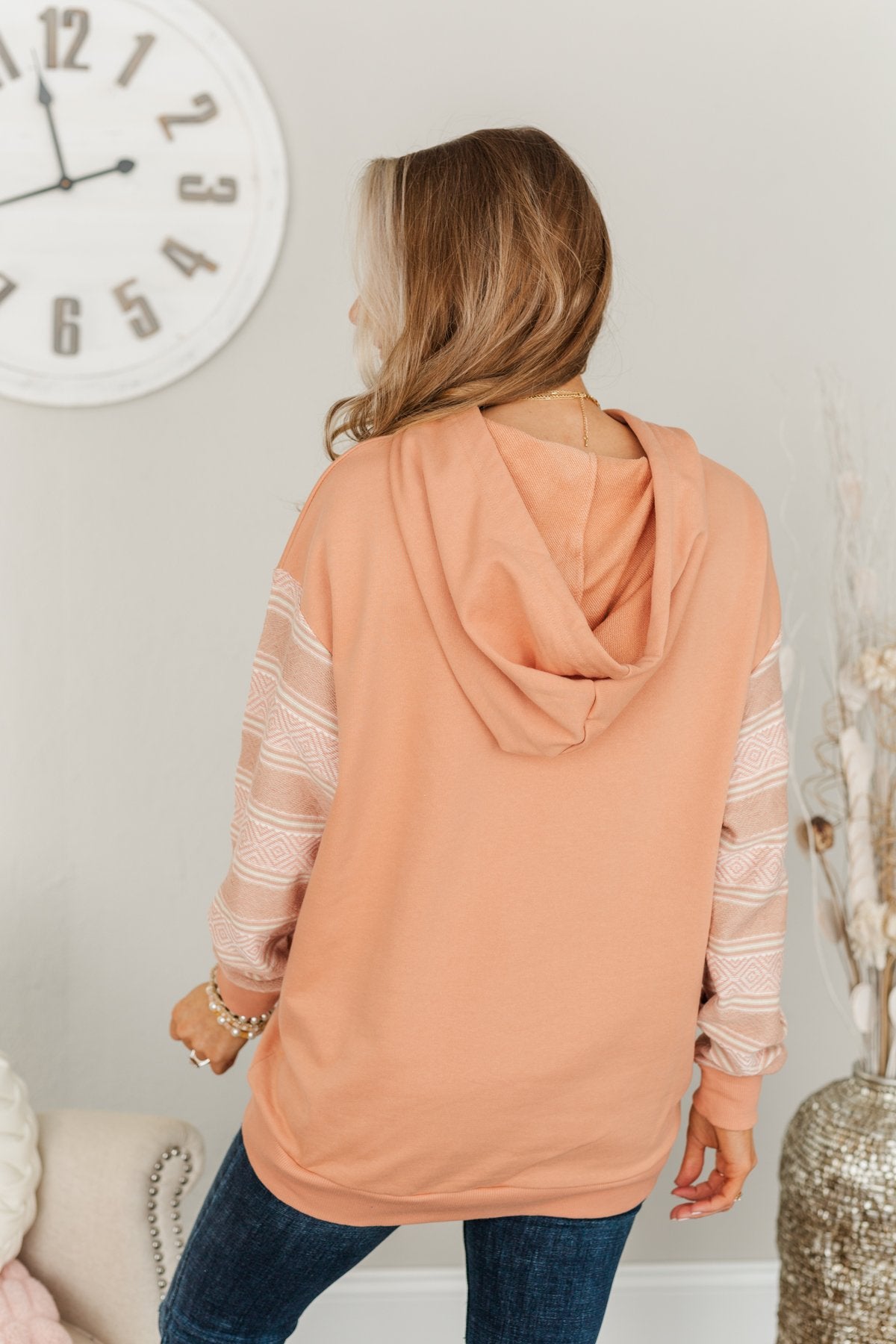 Escape To The Unknown Drawstring Hoodie- Light Terracotta