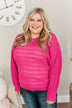 Stay Bright Pointelle Knit Sweater- Hot Pink