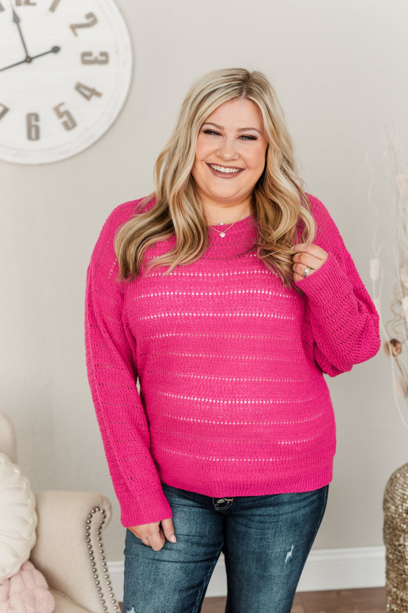 Stay Bright Pointelle Knit Sweater- Hot Pink – The Pulse Boutique