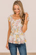 Kindred Spirit Smocked Floral Blouse- Ivory & Light Pink