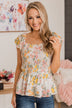 Kindred Spirit Smocked Floral Blouse- Ivory & Light Pink