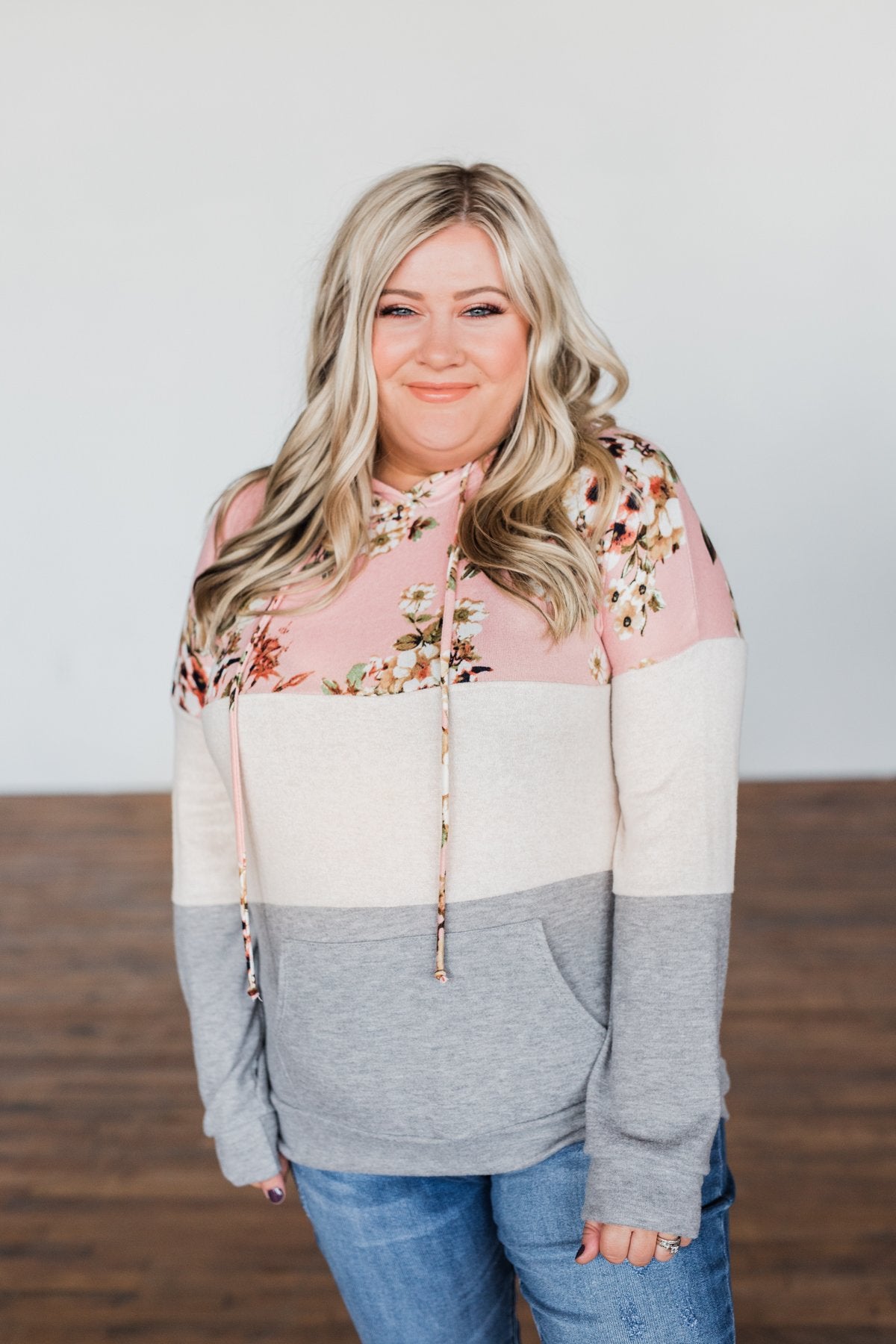 Dance All Day Color Block Hoodie- Pink, Oatmeal, & Grey