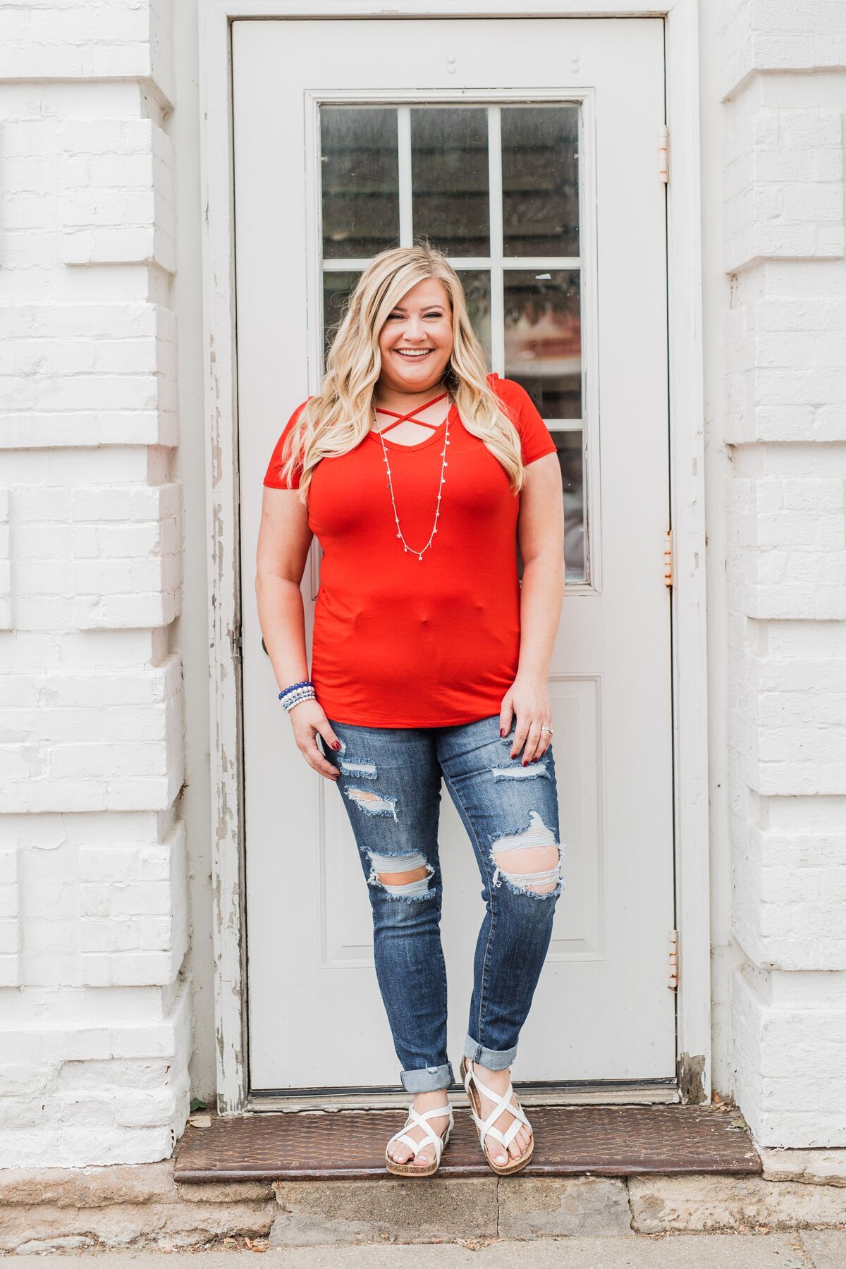 Meet Me Here Short Sleeve Top- Scarlet Red