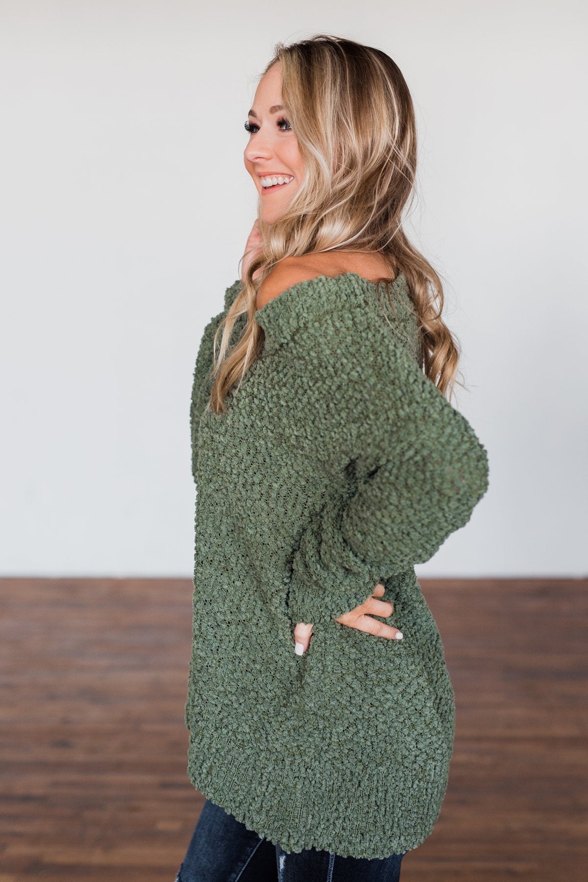 All I Can Do Popcorn Knit Sweater- Olive