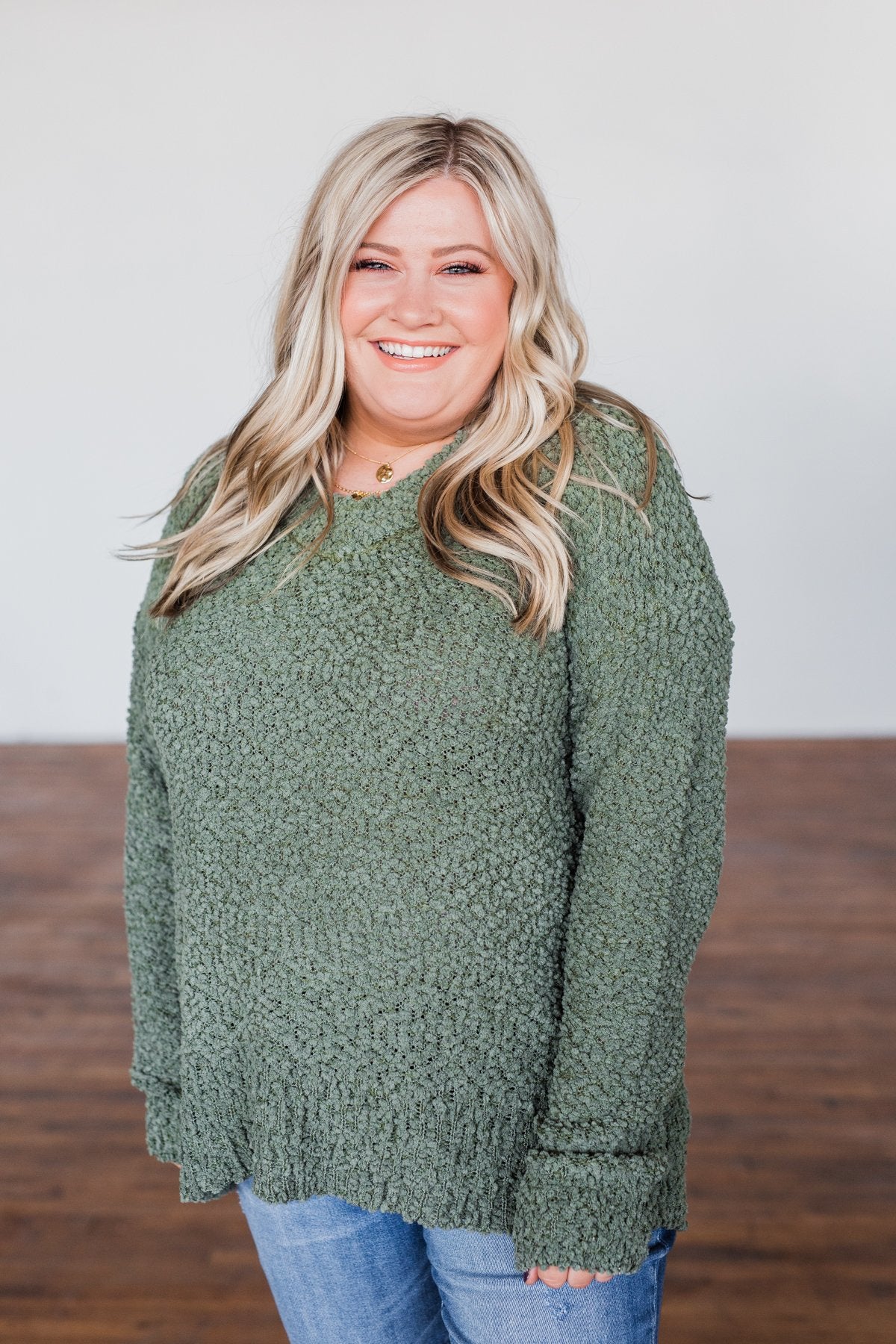 All I Can Do Popcorn Knit Sweater- Olive