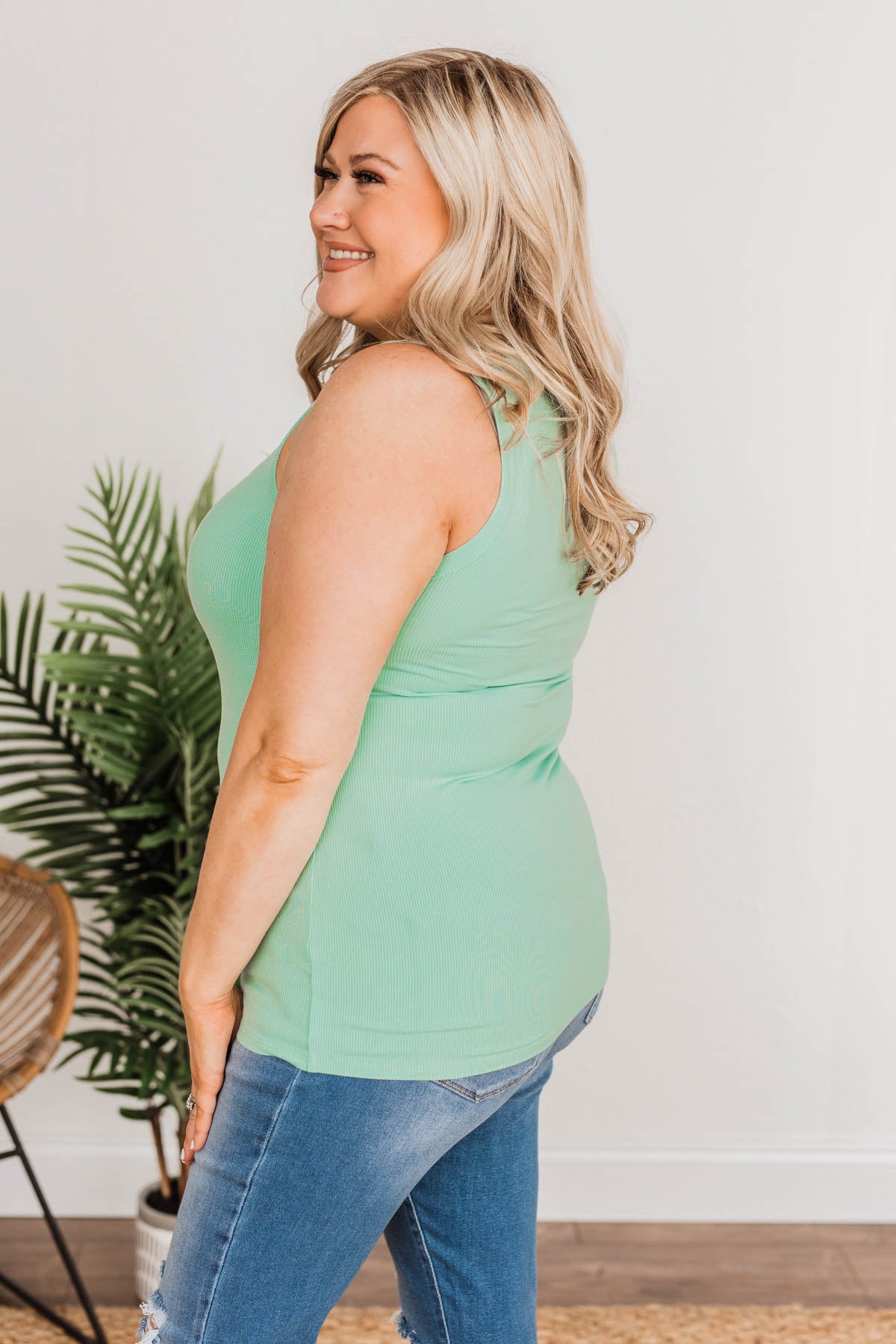Uplifting Spirits Button Henley Tank Top- Seafoam