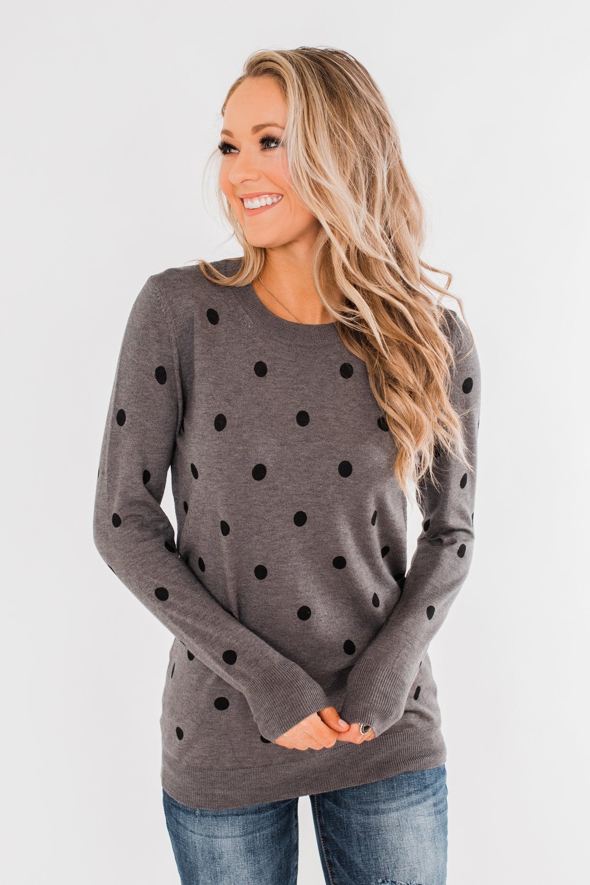 Together We Can Polka Dot Sweater- Charcoal