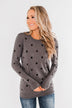 Together We Can Polka Dot Sweater- Charcoal