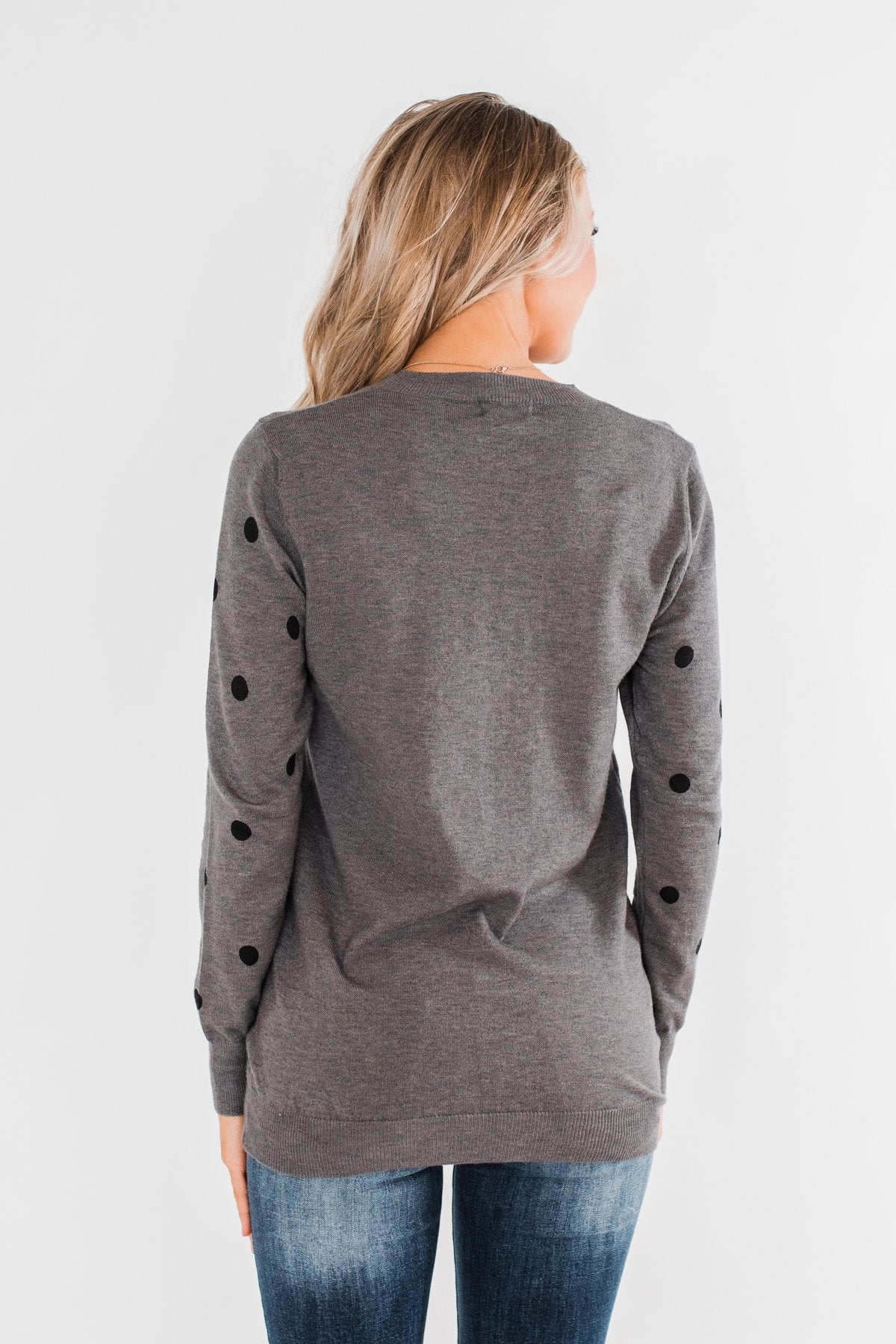Together We Can Polka Dot Sweater- Charcoal