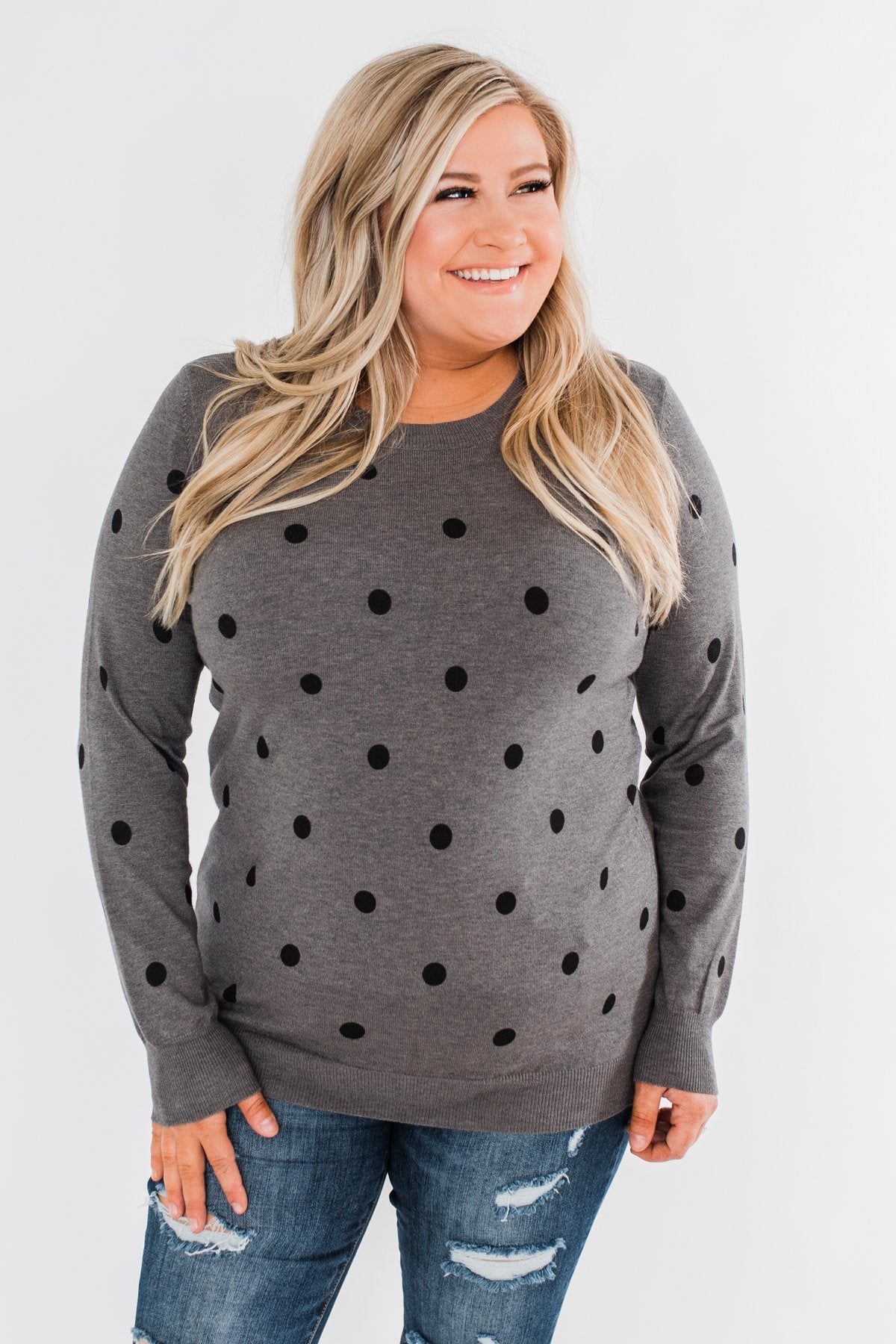 Together We Can Polka Dot Sweater- Charcoal